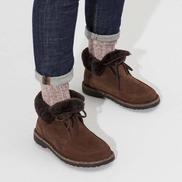 BIRKENSTOCK Bakki Ankle Boots Espresso Brown Suede Shearling Women Sz US 7 EU 37 - Picture 3 of 16